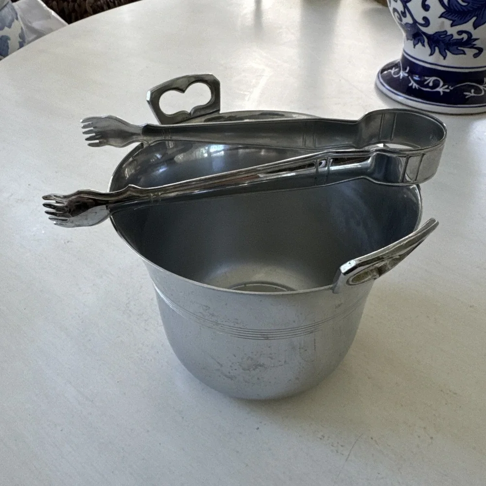 Vintage Farberware Ice Bucket With Ice Tongs.